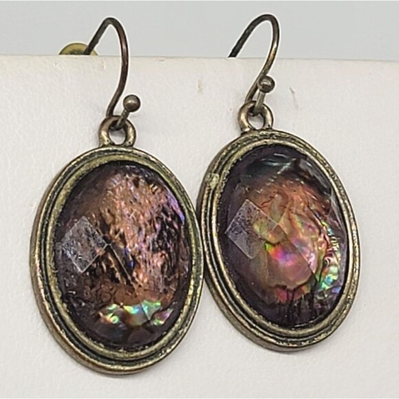 Kenneth Cole Abalone Shell Necklace Earrings Set Silver Tone Metal Swirl Ornate - Picture 5 of 17